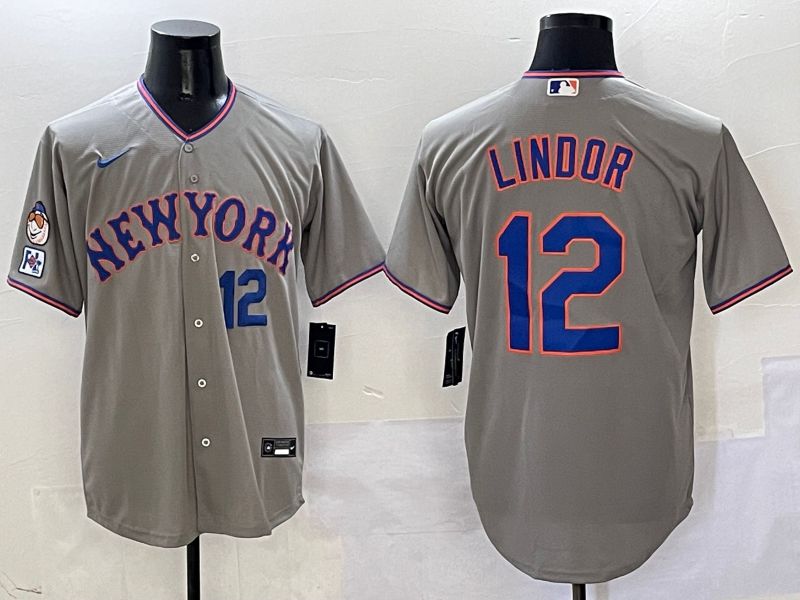 Men New York Mets #12 Lindor Grey Second generation 2025 Nike MLB Jersey style 9->new york mets->MLB Jersey